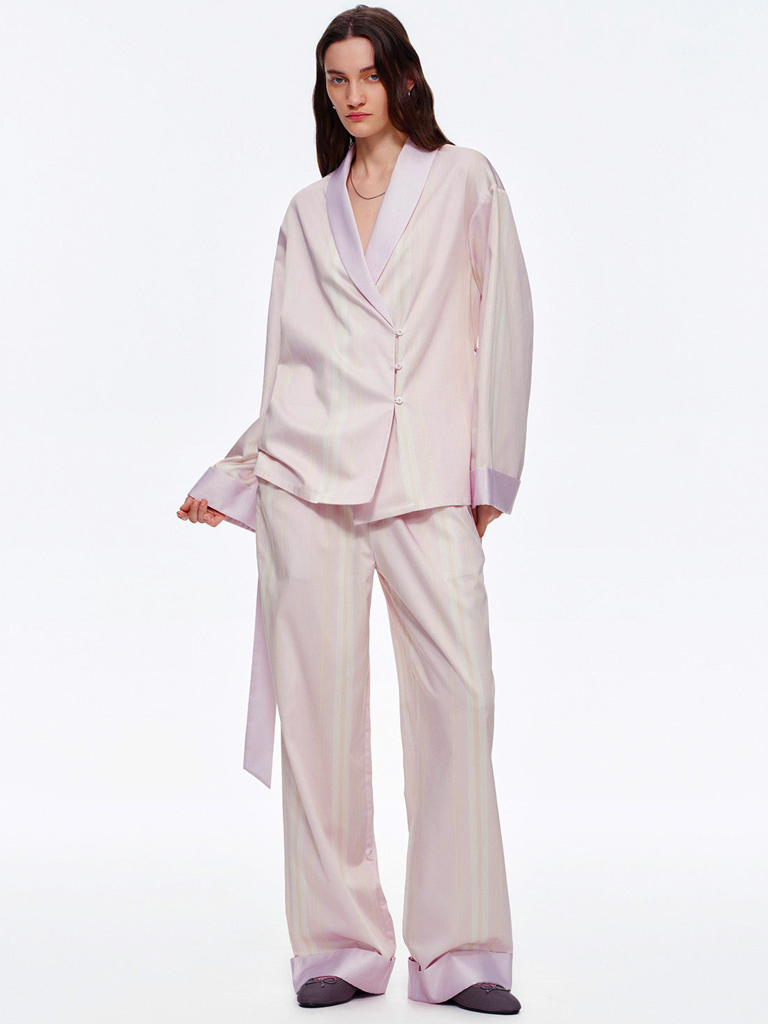 Blush Cotton Candy Stripe Long Pajama Set