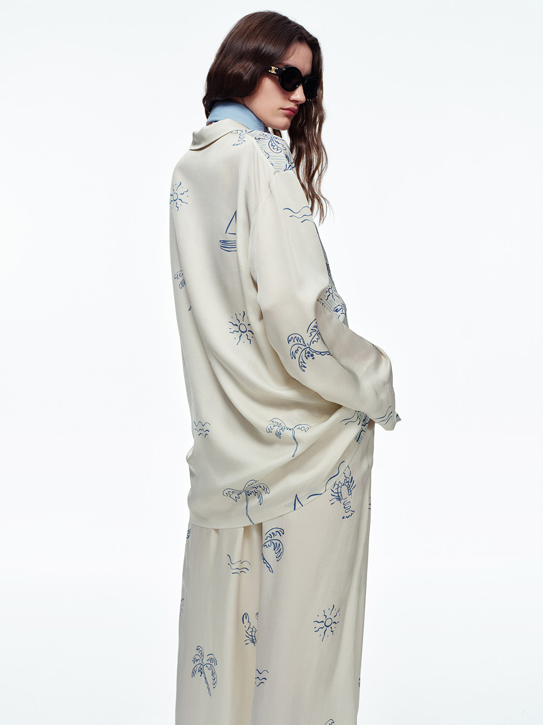 Milk Apricot Coastal Print Long Pajama Set