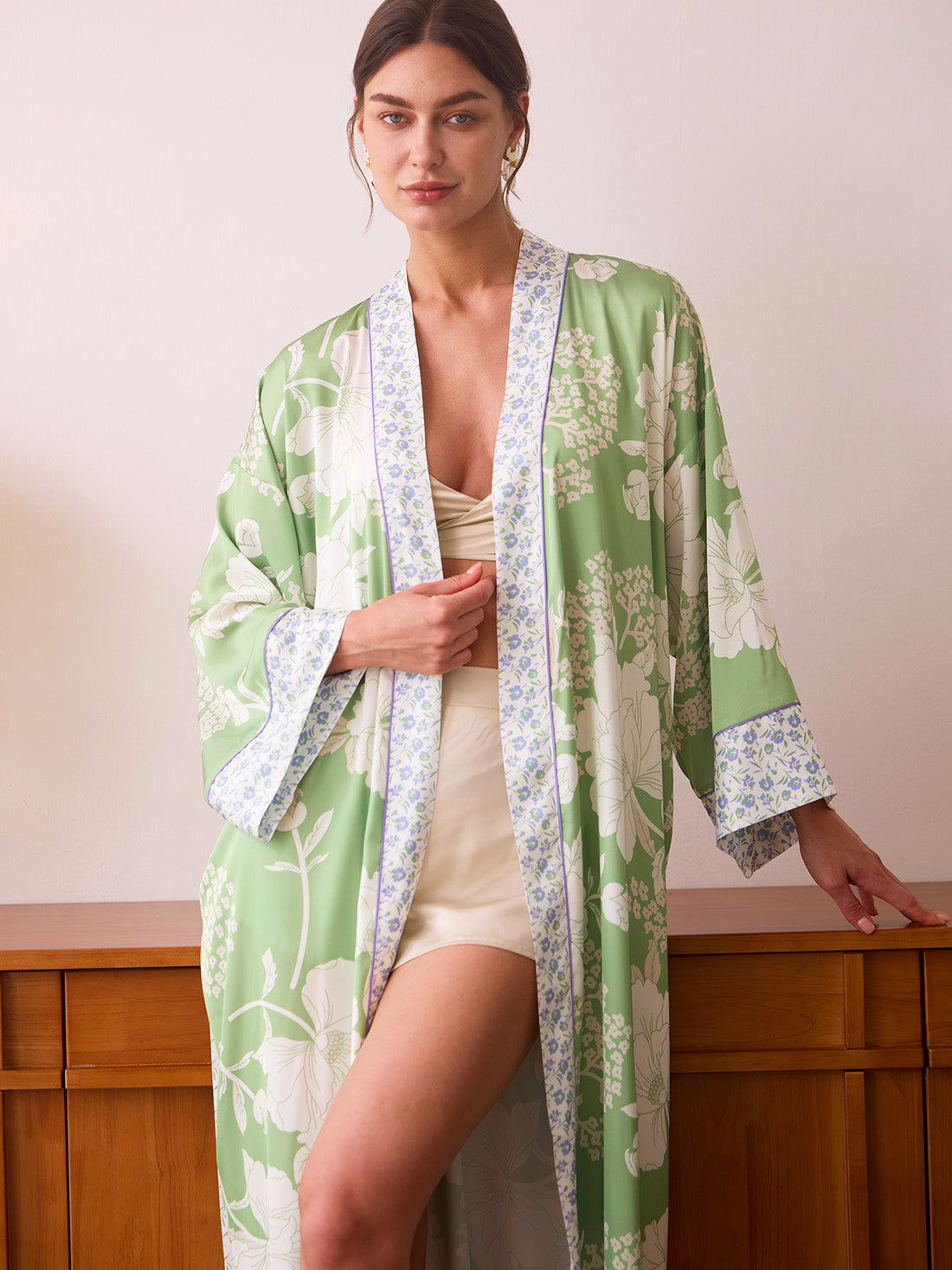 Sage Green Blossom Kimono Robe