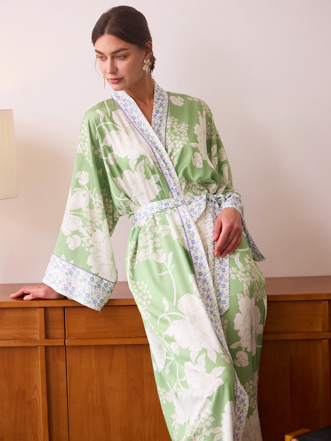 Sage Green Blossom Kimono Robe