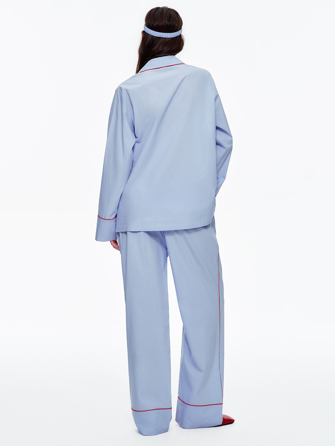 Powder Blue Classic Long Pajama Set with Pockets