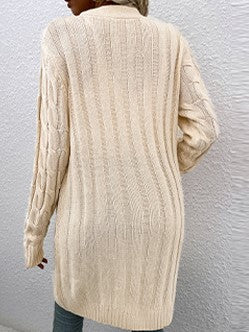 Boutique Cable Knit Longline Button Front Pocket Cardigan