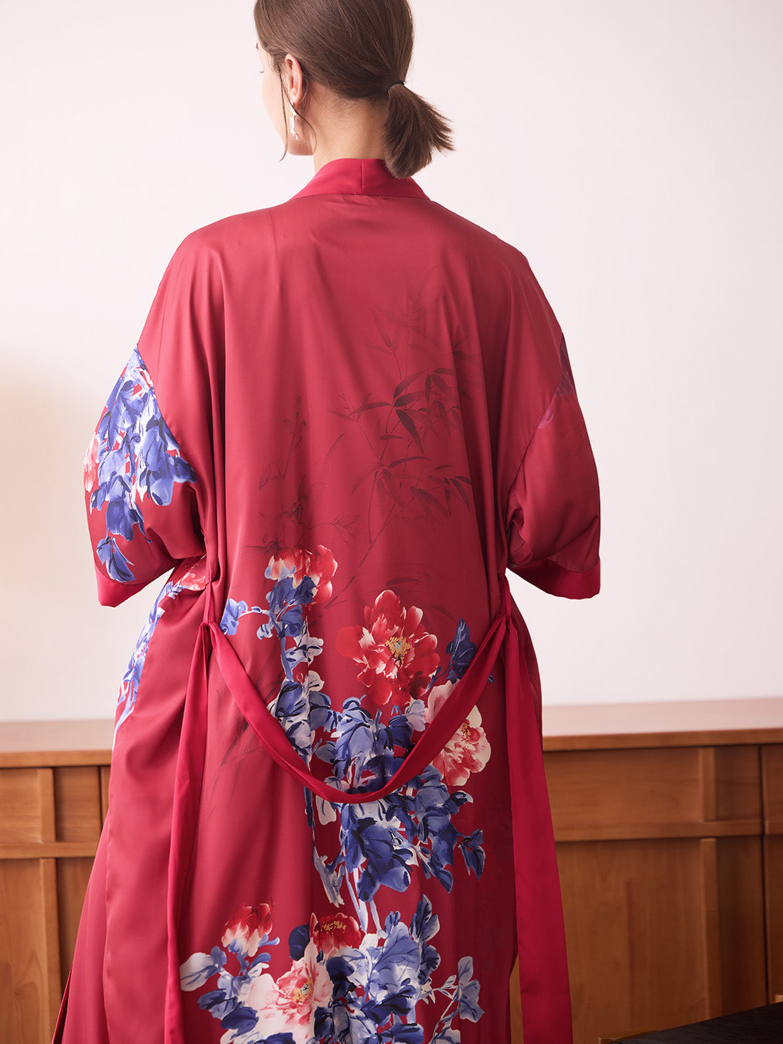 Berry Red Peony Kimono Robe