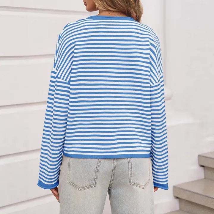 Striped Contrast Color Long Sleeve Cardigan