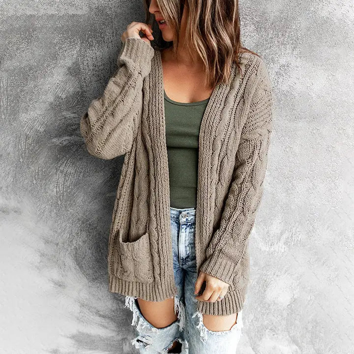 Women’s Solid Color Knit Cardigan with Pockets
