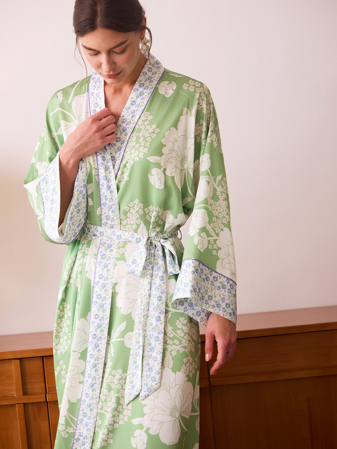 Sage Green Blossom Kimono Robe