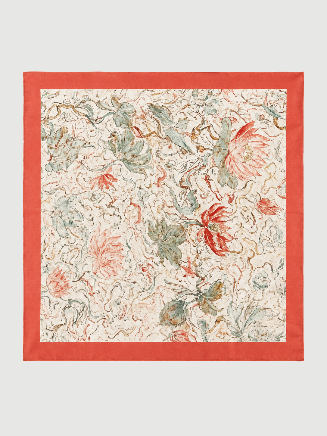 Dunhuang Herb Charmeuse Floral Square Scarf