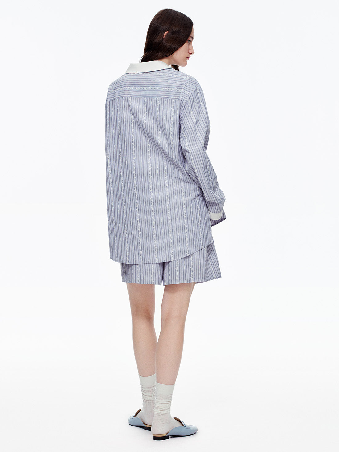 Lavender Lace Stripe Short Pajama Set with Pockets