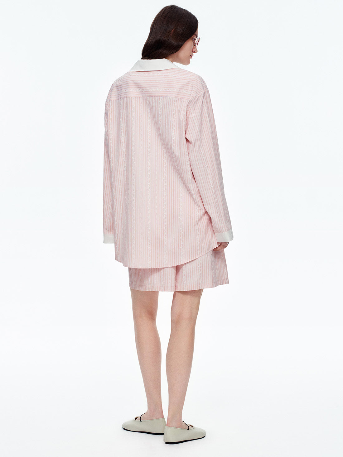Blush Lace Stripe Short Pajama Set with Pockets