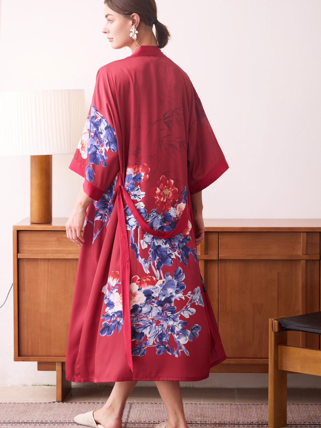 Berry Red Peony Kimono Robe