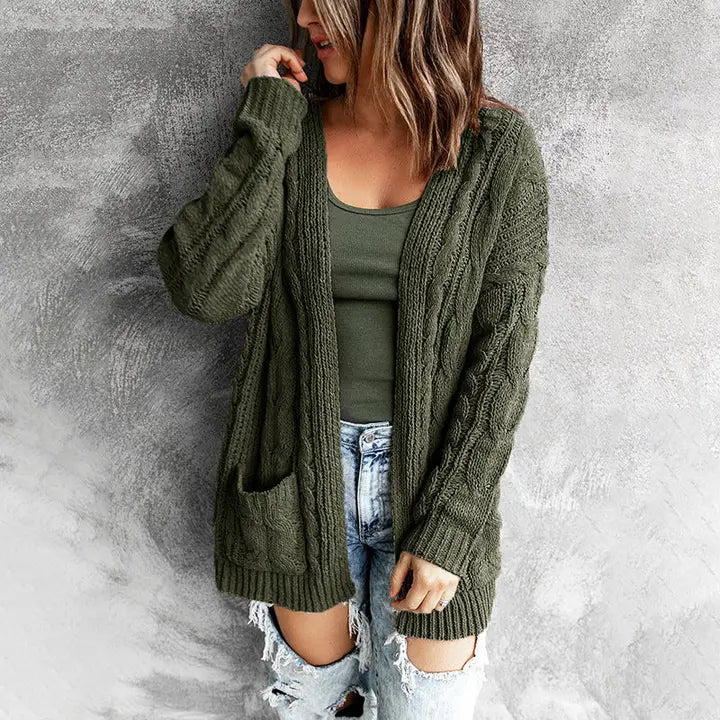 Women’s Solid Color Knit Cardigan with Pockets