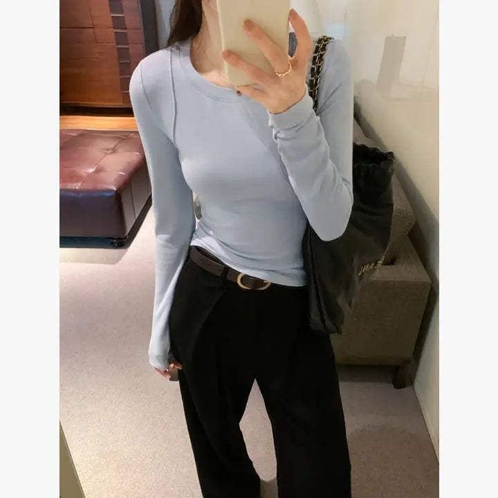 Fitted Crew Neck Long Sleeve T-Shirt