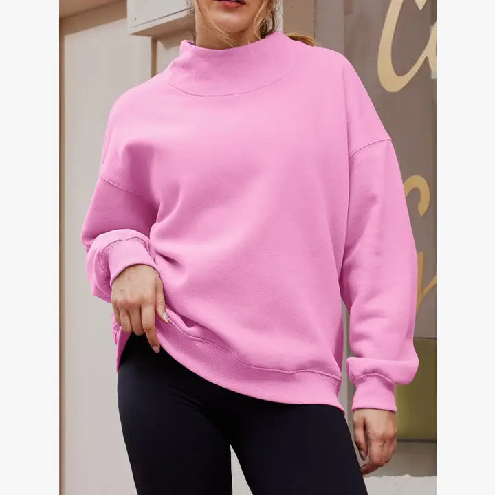 Oversized Mock Neck Top Sweatshirt