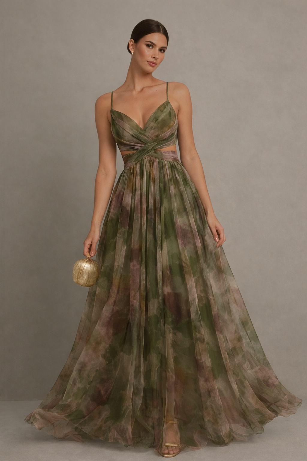 Painterly Floral V Neck Line Maxi Dress