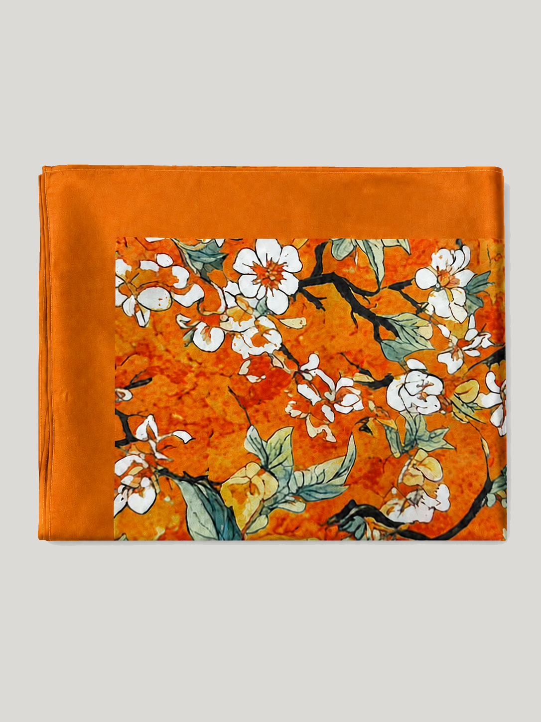 Orange Enamel Camellia Charmeuse Floral Square Scarf