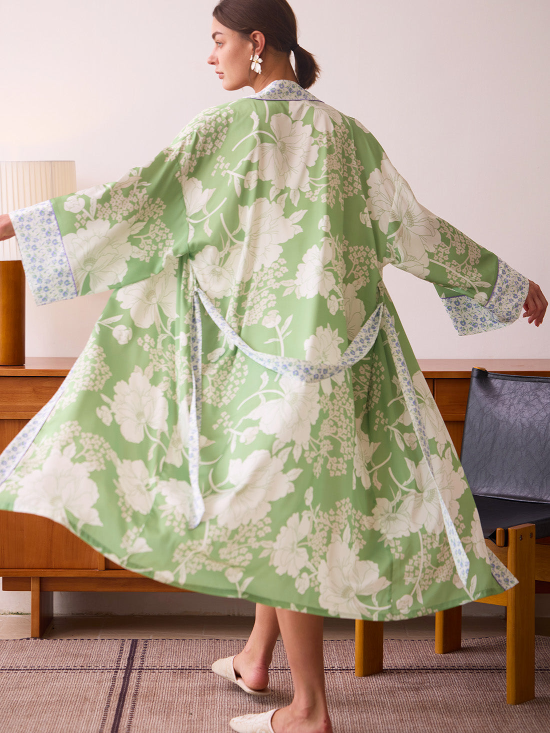 Sage Green Blossom Kimono Robe