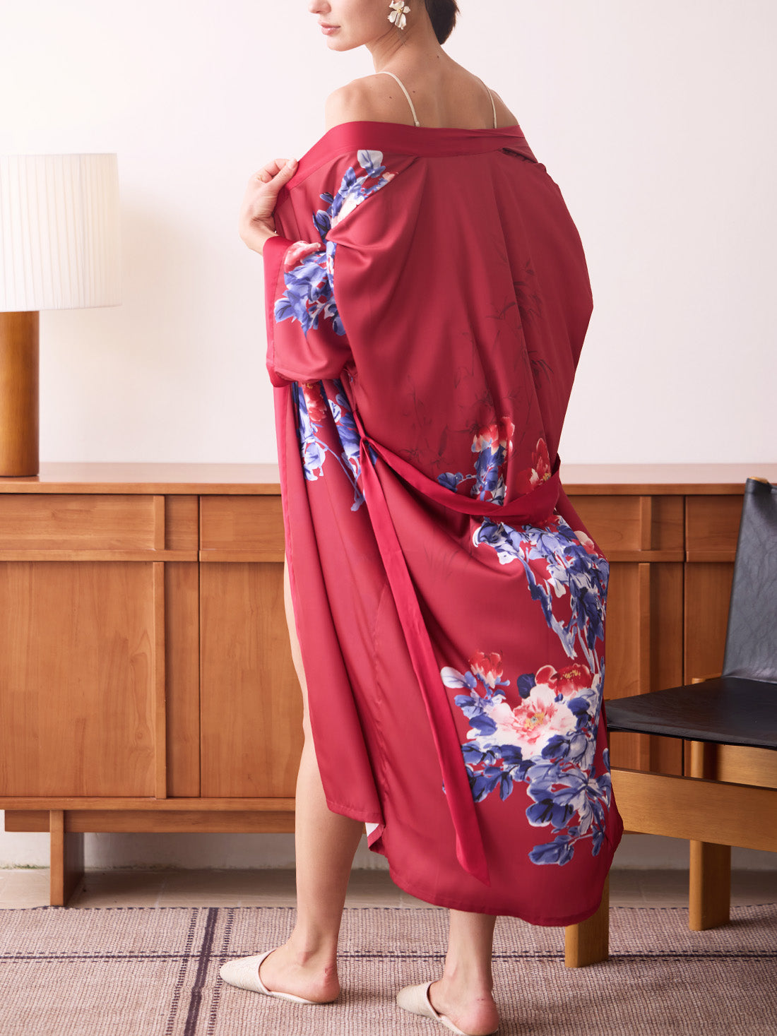 Berry Red Peony Kimono Robe