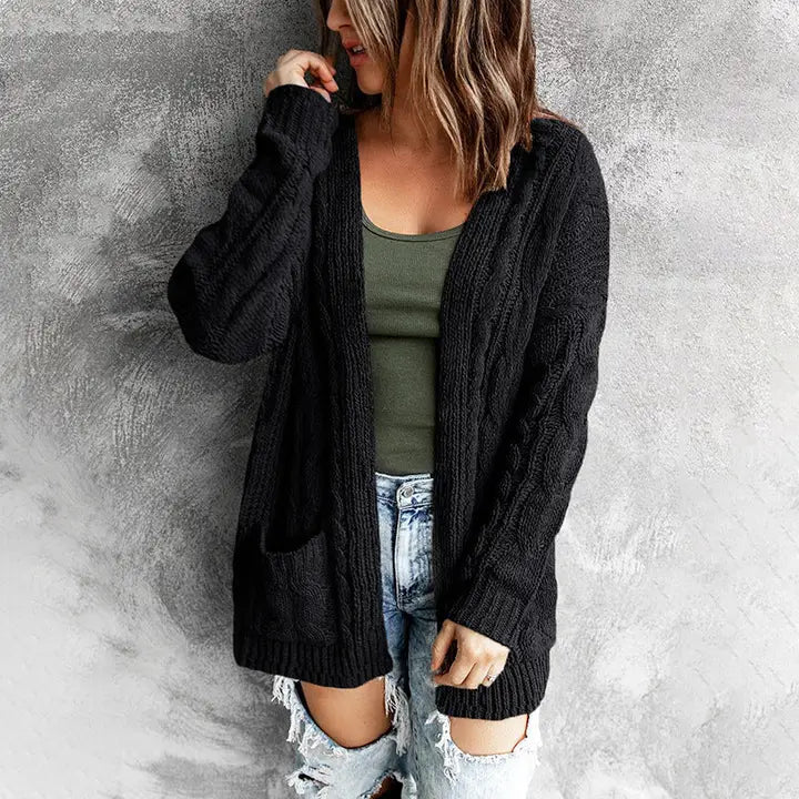 Women’s Solid Color Knit Cardigan with Pockets