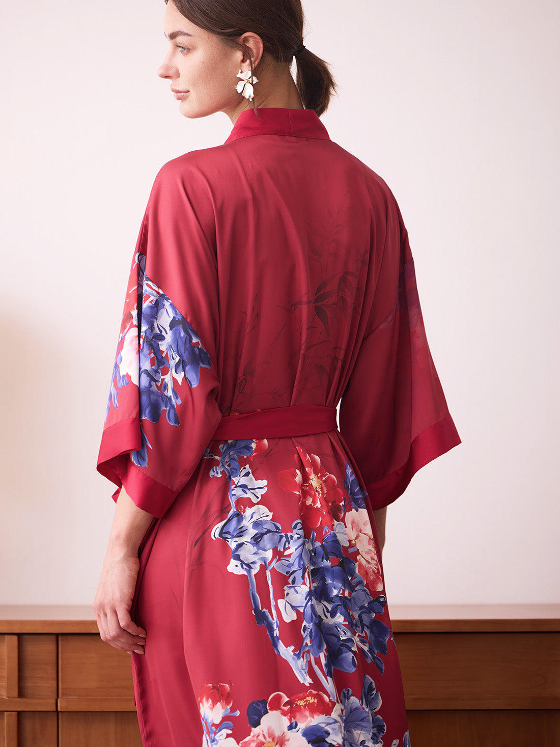 Berry Red Peony Kimono Robe