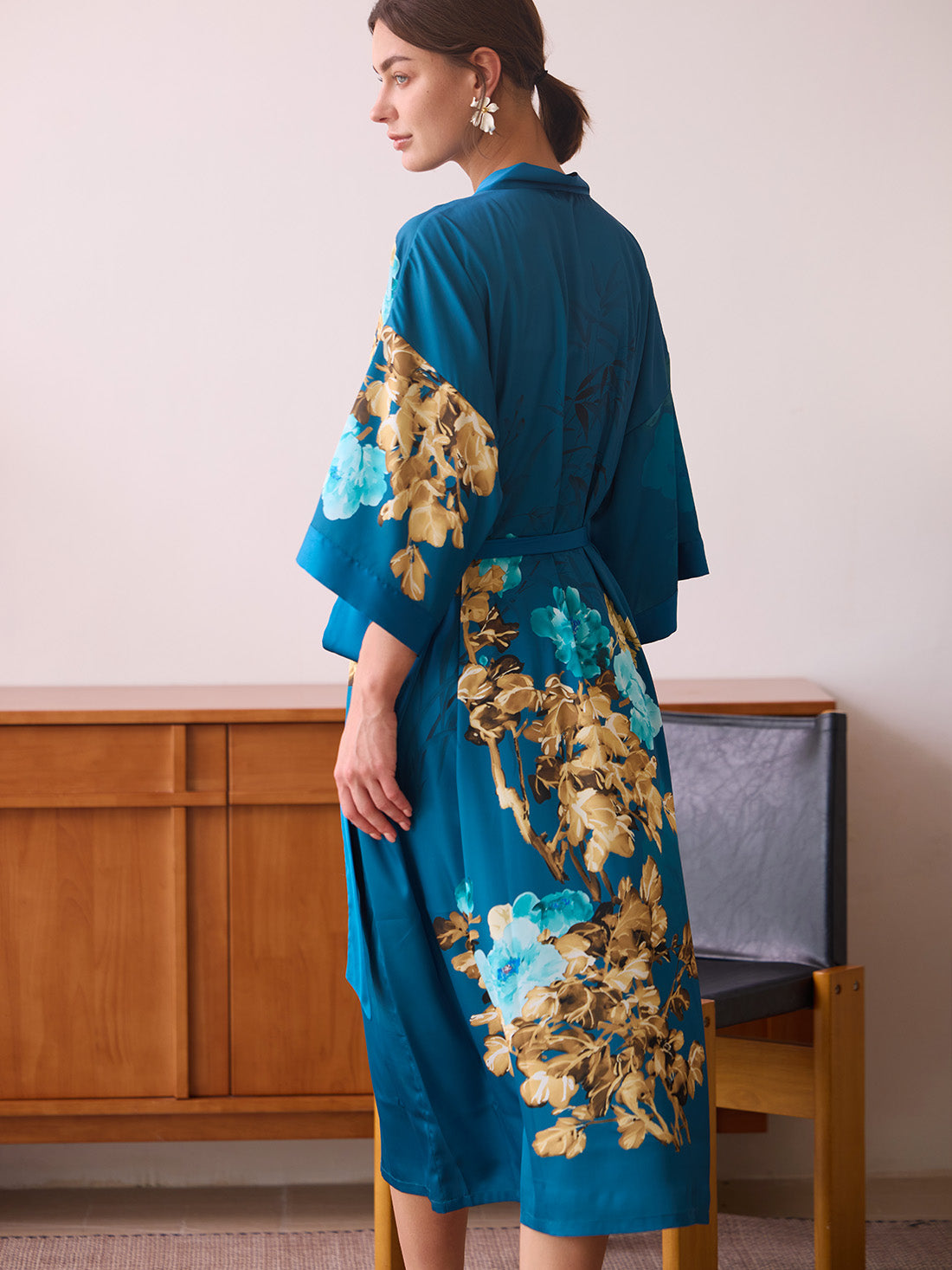 Teal Orchid Bloom Kimono Robe