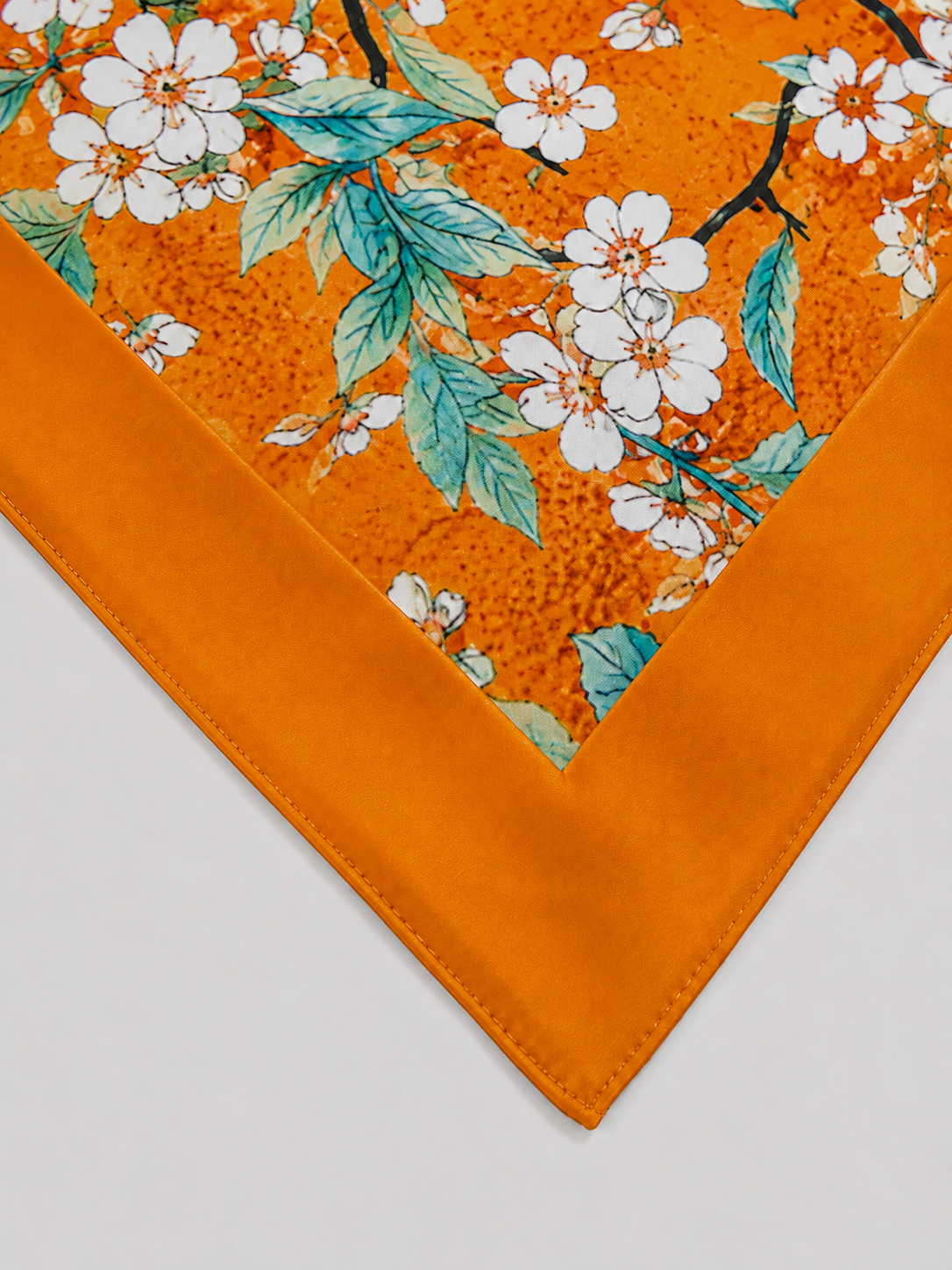Orange Enamel Camellia Charmeuse Floral Square Scarf