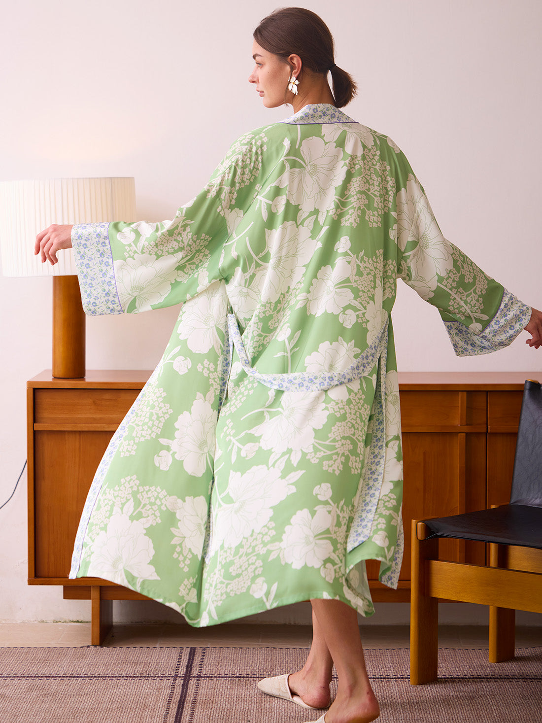 Sage Green Blossom Kimono Robe