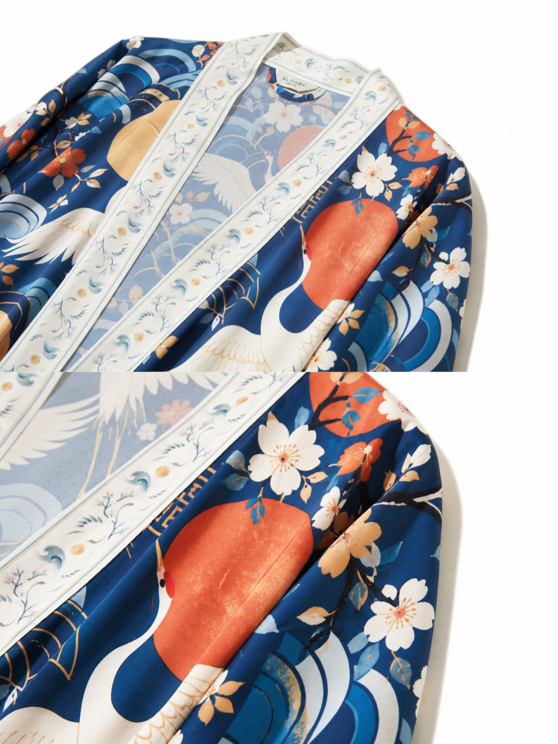 Moonlit Cranes Kimono Robe with pockets