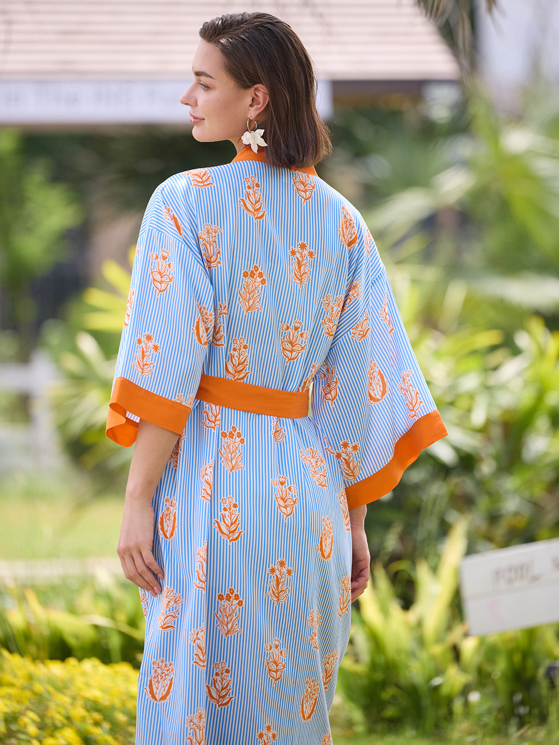 Blue Citrus Stripe Lyocell Kimono Robe