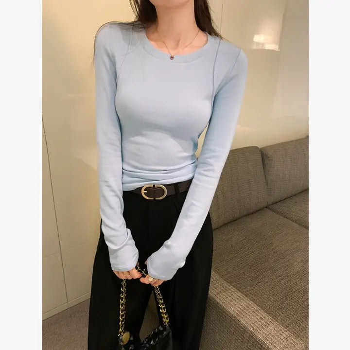 Fitted Crew Neck Long Sleeve T-Shirt