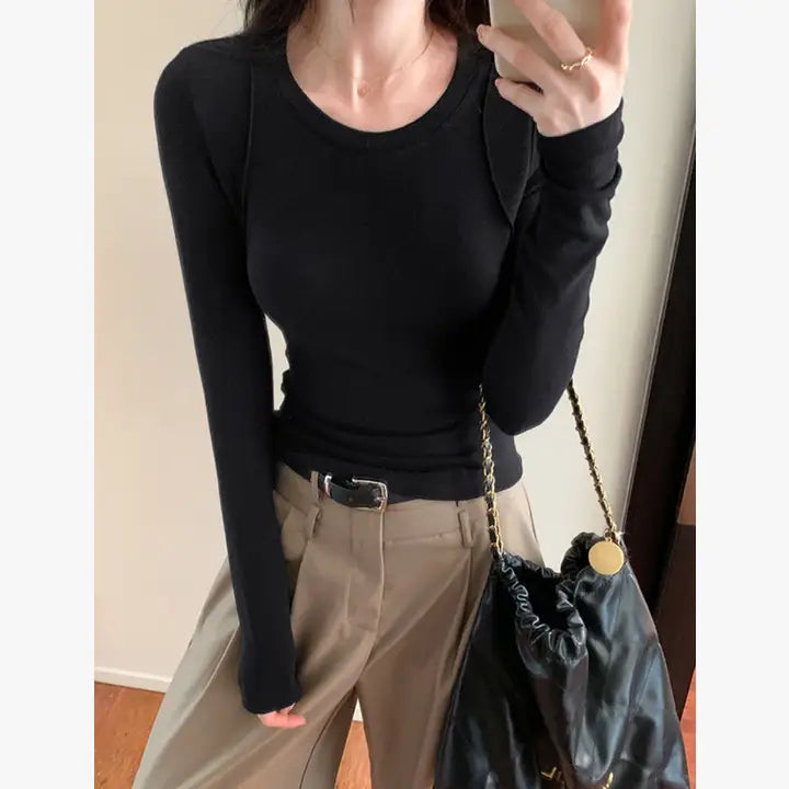 Fitted Crew Neck Long Sleeve T-Shirt