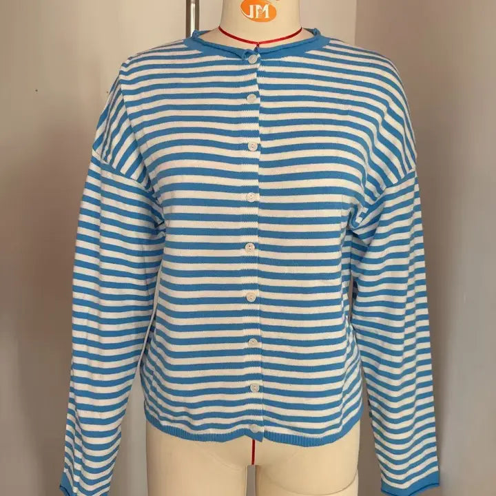 Striped Contrast Color Long Sleeve Cardigan