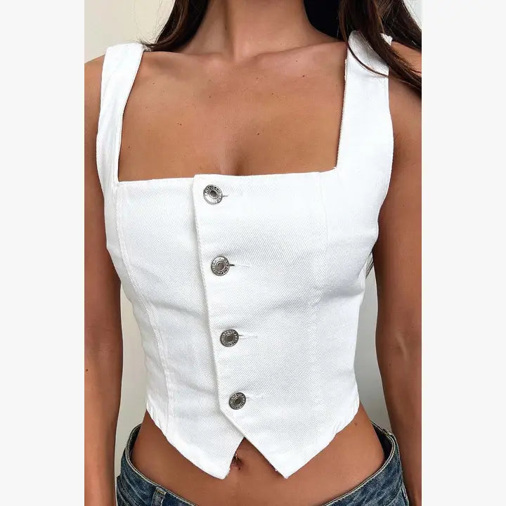 Solid Buttoned Crop Top