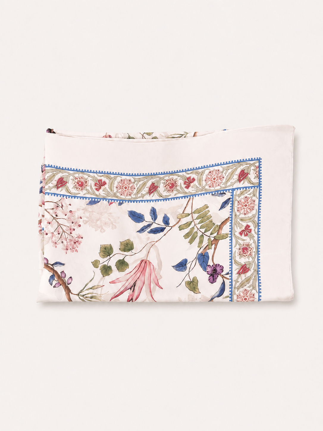 Beige Chinoiserie Charmeuse Floral Square Scarf