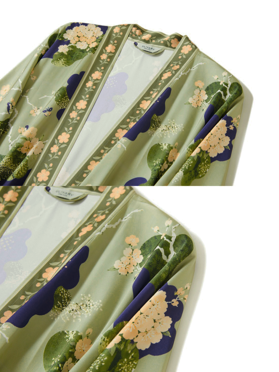 Olive Blossom Kimono Robe with Pockets