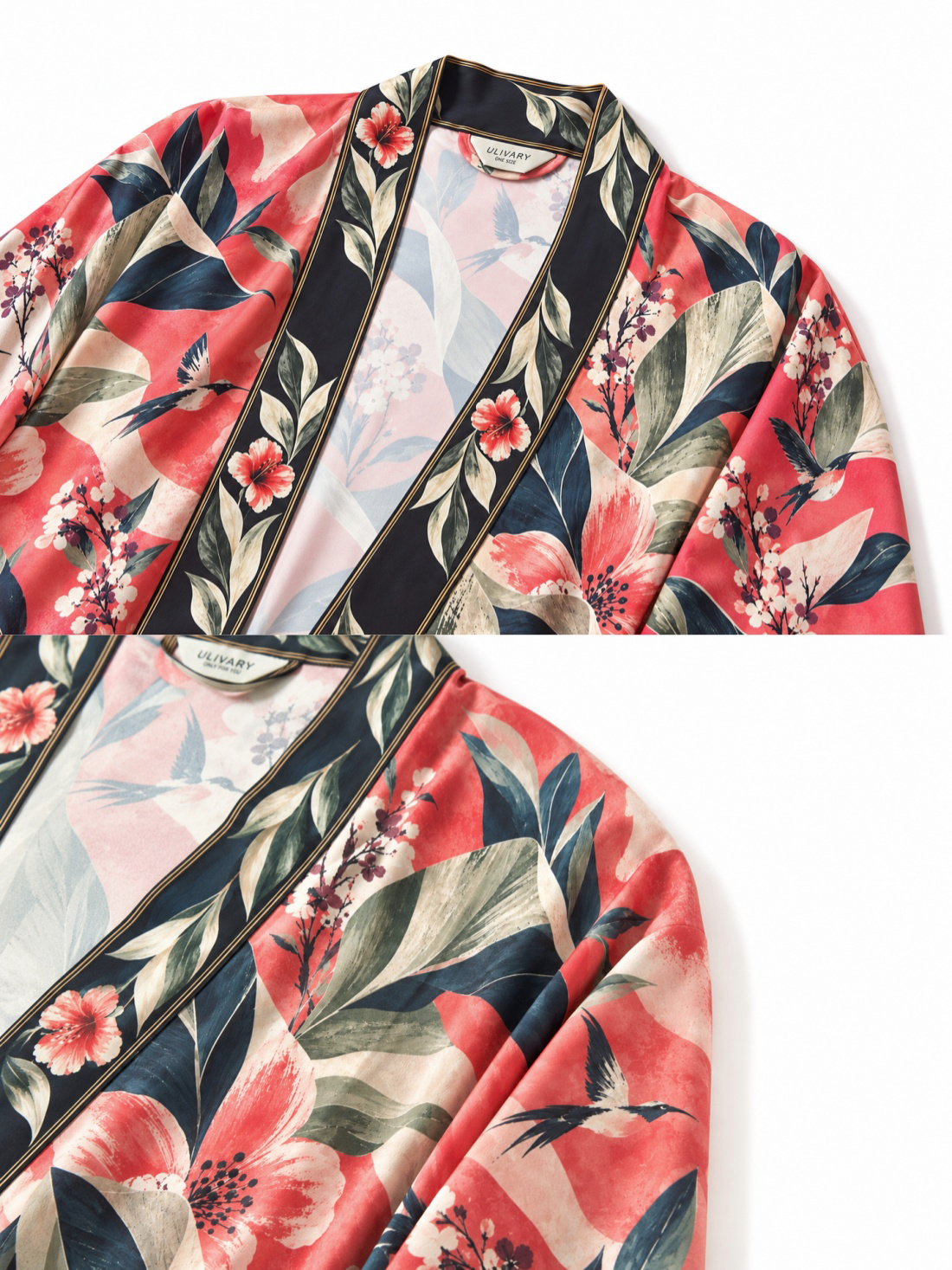 Coral Aviary Short Robe with Pockets