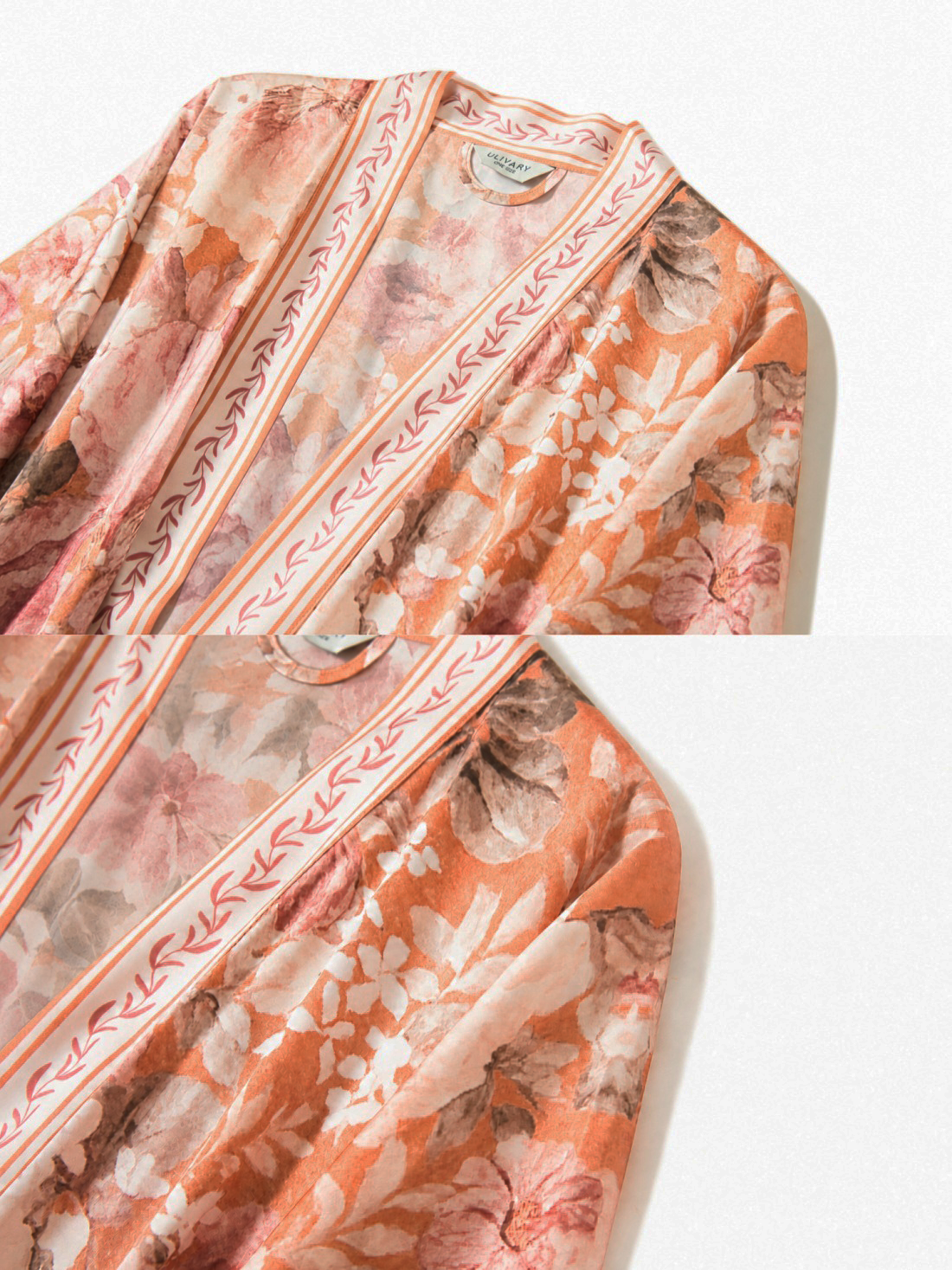Coral Sunset Kimono Robe with Pockets