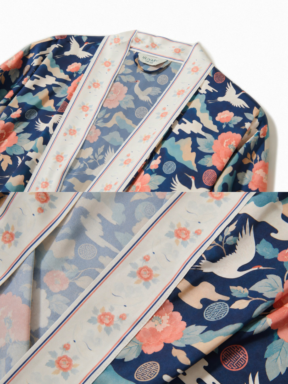 Oriental Peony & Crane Kimono Robe