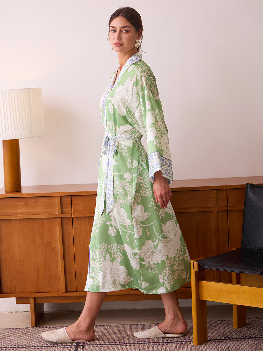 Sage Green Blossom Kimono Robe