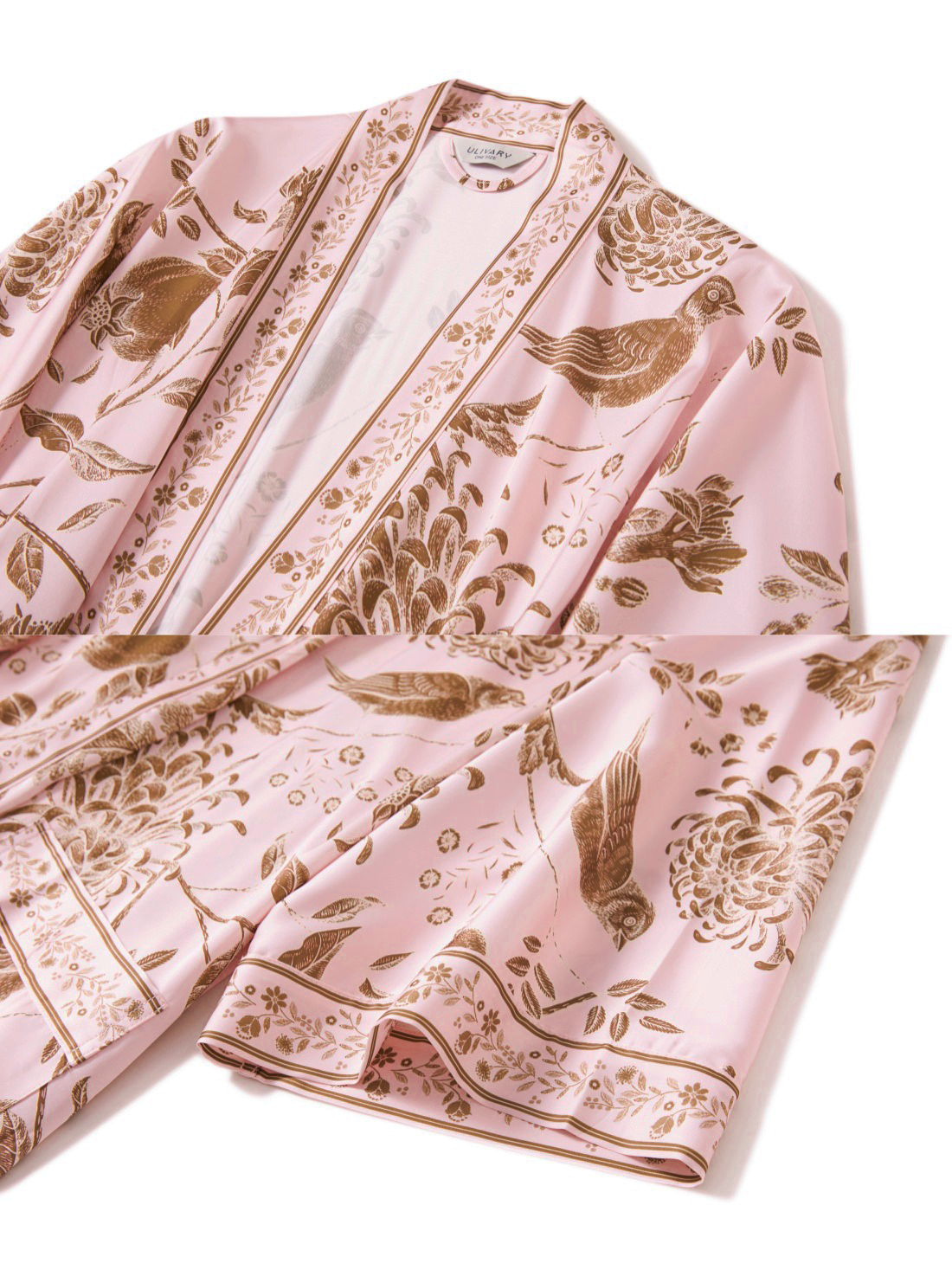 Blush Golden Leaf Kimono Robe with Pockets