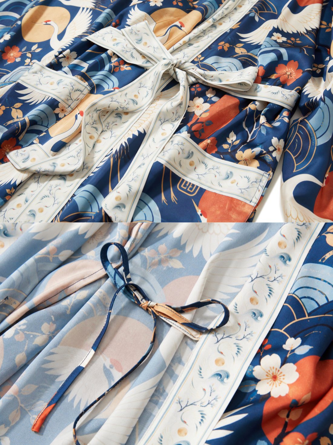 Moonlit Cranes Kimono Robe with pockets