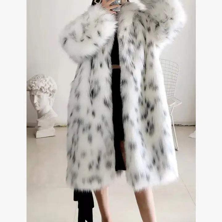 Oversized Long Coat with Leopard Print