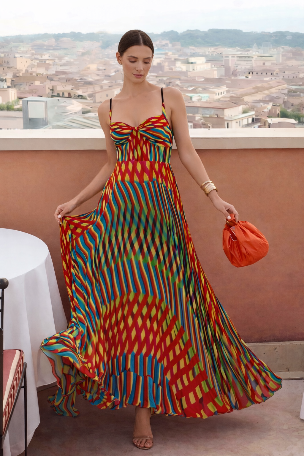 Painterly Abstract Backless Line Maxi Dress
