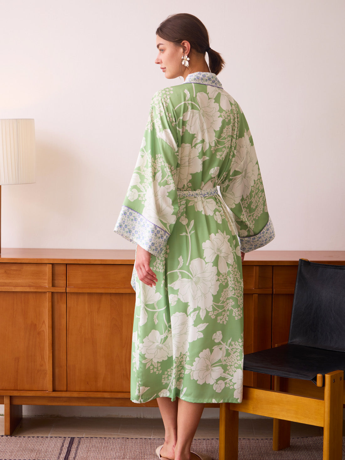 Sage Green Blossom Kimono Robe