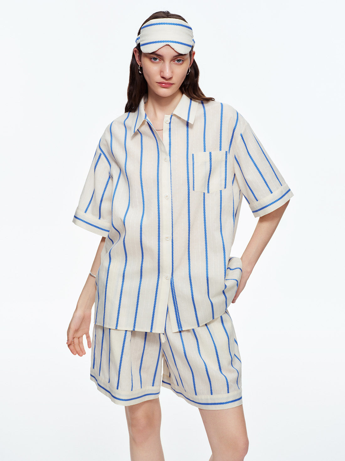 Baby Blue Stripe Cotton Lounge Set