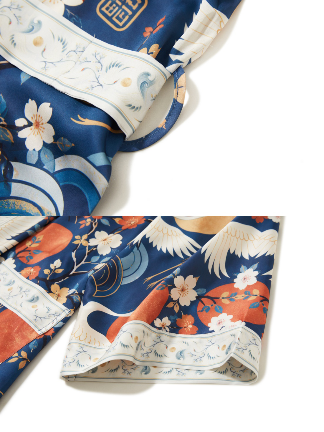 Moonlit Cranes Kimono Robe with pockets