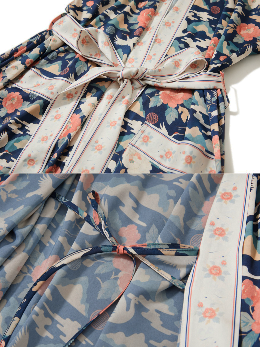 Oriental Peony & Crane Kimono Robe