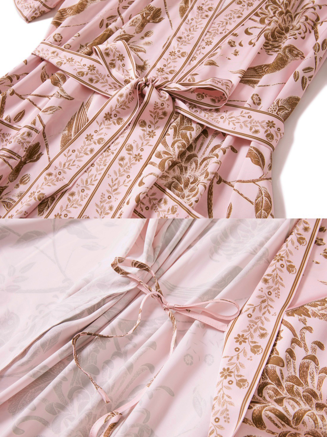 Blush Golden Leaf Kimono Robe with Pockets