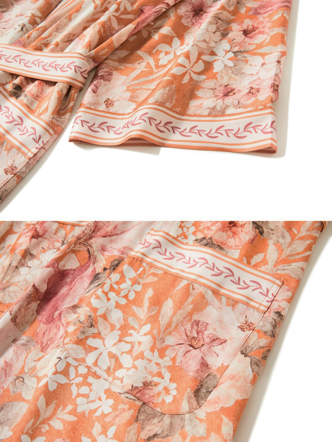 Coral Sunset Kimono Robe with Pockets