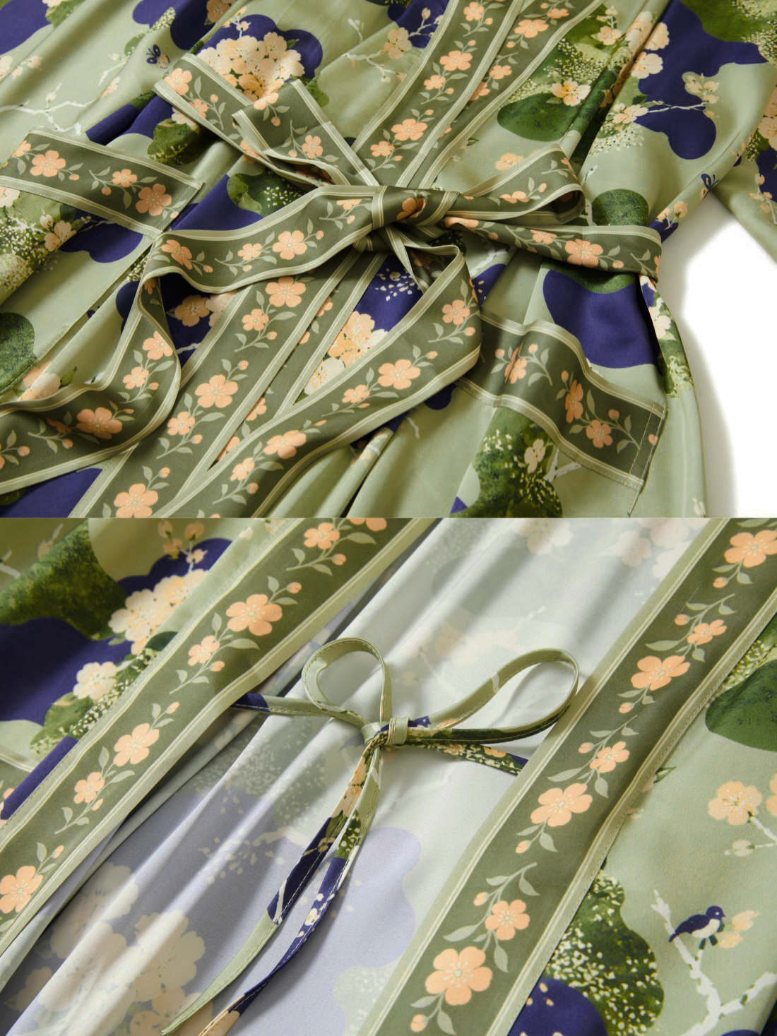 Olive Blossom Kimono Robe with Pockets