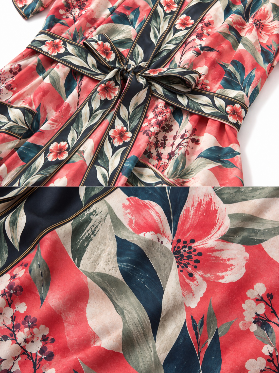Coral Aviary Short Robe with Pockets